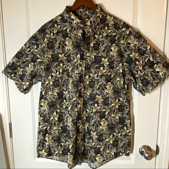 David Taylor Collection Mens Large Hawaiian Black Palm Floral Short Sleeve Shirt - Picture 1 of 5